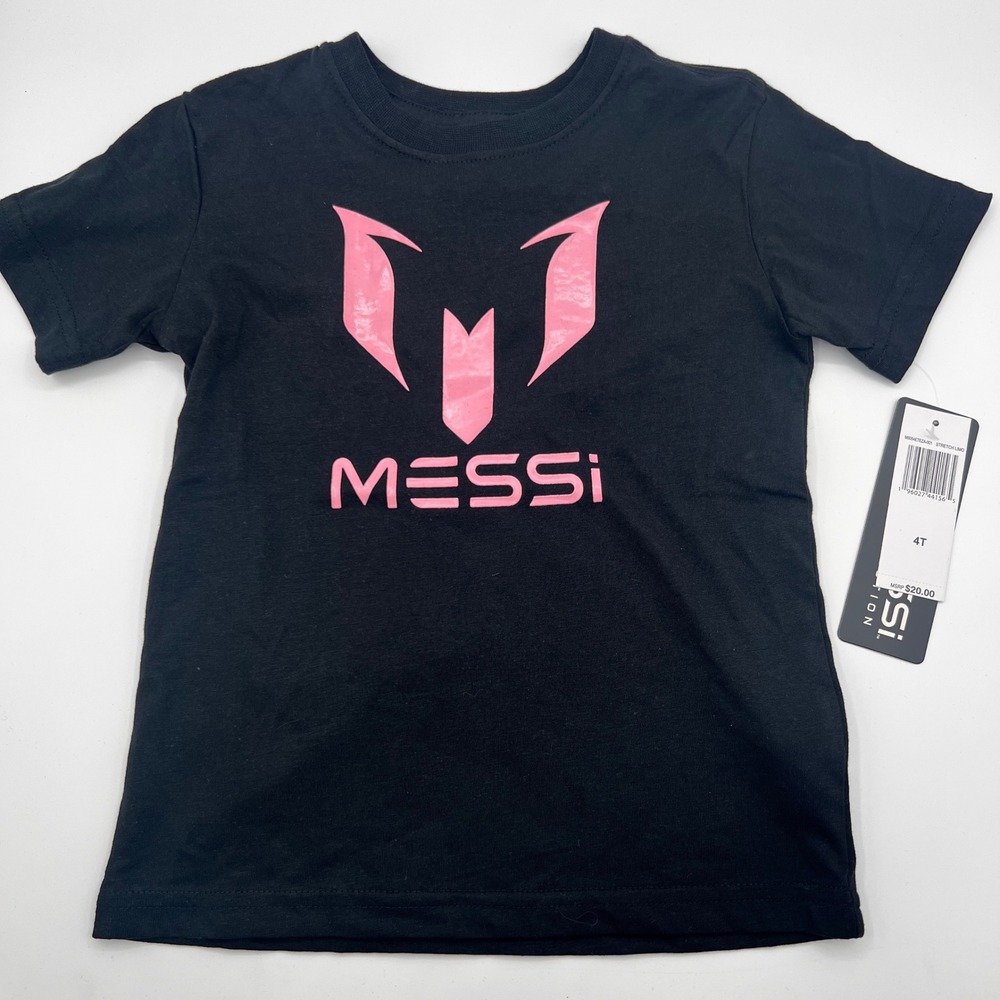 Messi Collection Kids Graphic‎ Tee Pink Logo Black T-Shirt Top Size 4T